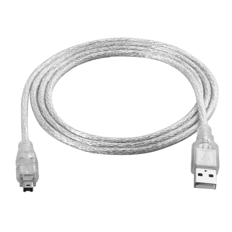 1,2 M USB 2,0 macho a Firewire iEEE 1394 Cable adaptador iLink de 4 pines macho a macho Cable plateado transparente