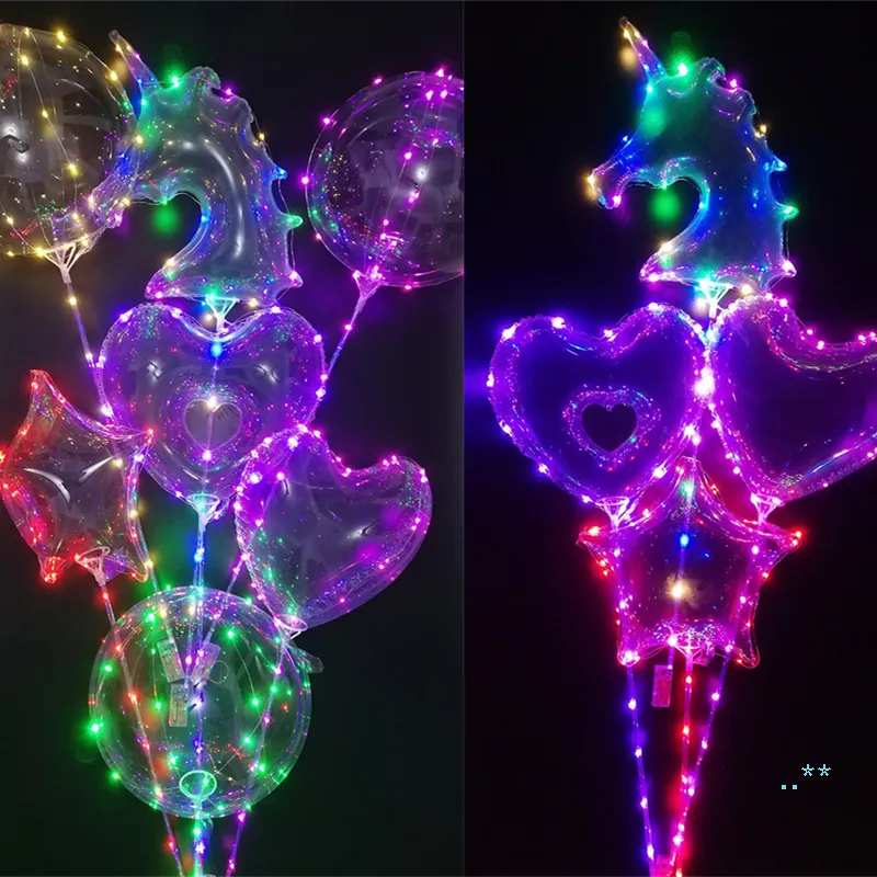 Luminous Balloon LED BoBo Transparent 3M Colorful Lights Balls Chirstmas New Year Party Decor Gift Tree Unicorn Star Shape With Pole C121902