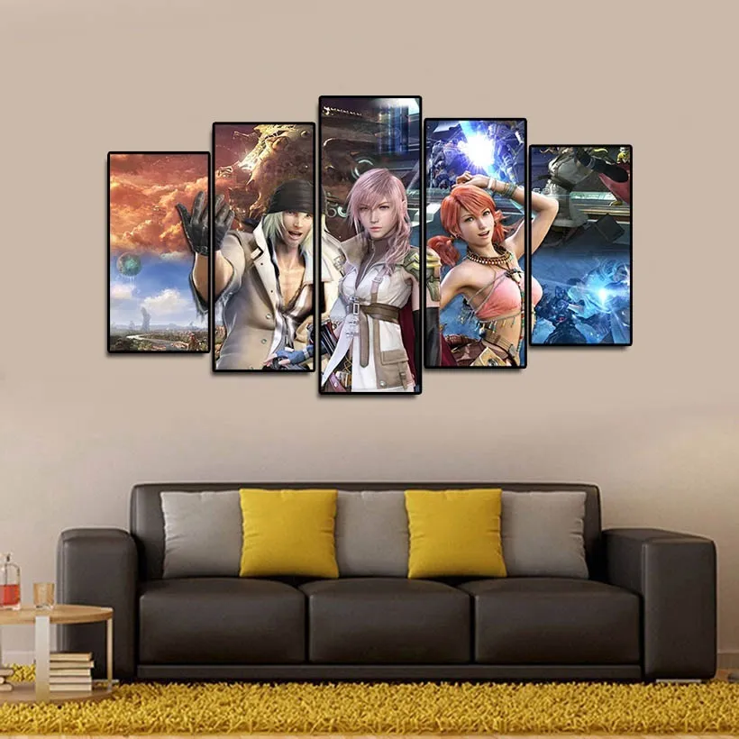 (Solo tela senza cornice) 5 pezzi Final Fantasy XIII Gaming Anime Wall Art HD Stampa su tela Pittura Moda appendere immagini