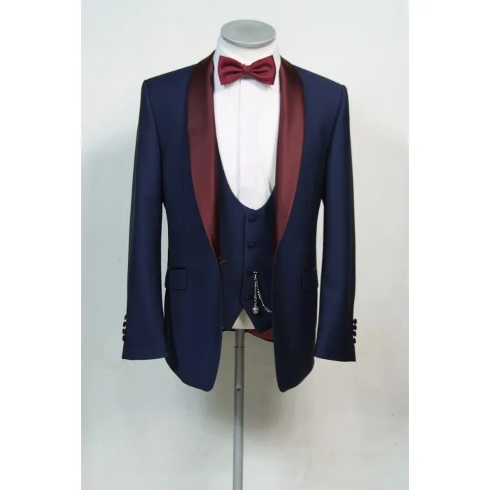 Şık bir düğme sağdıç zincirleri çırpara damat smokin erkekler takım elbise düğün/balo/akşam yemeği adam blazer (ceket+pantolon+kravat+yelek) 525