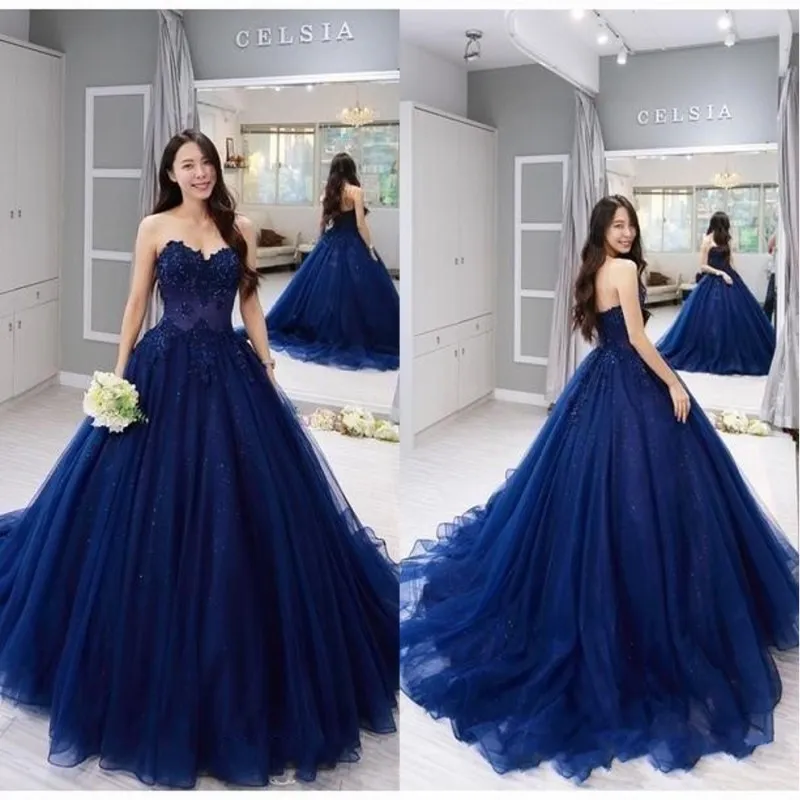 2022 Nieuwe Sweetheart Baljurk Prom Quinceanera Jurk Vintage Marineblauw Kant Applique Baljurk Formele Sweet 15 Feestjurken B0606x1