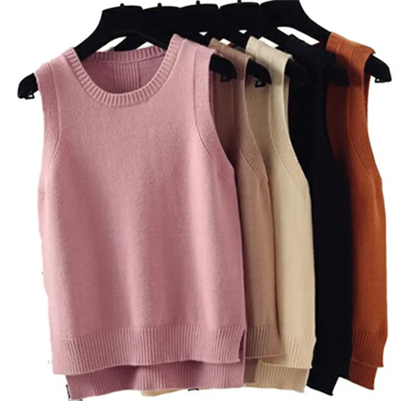 2019 Nuova Primavera Autunno Maglione di Lana Maglia Delle Donne Senza Maniche O-Collo Maglia Maglia Femminile casual canotte pullover oversize Ragazze