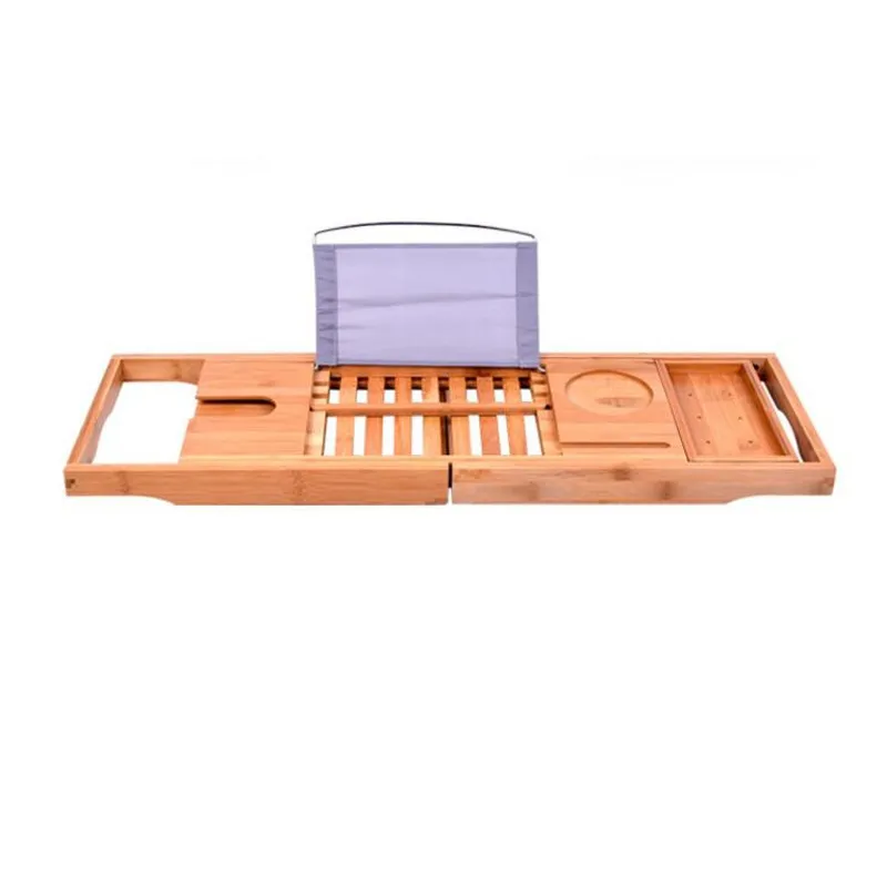 Creative Bamboo Bathtub Tray with Extending Sides Reading Rack Tablet Holder Cellphone Tray and Wine Glass Holder LX1550