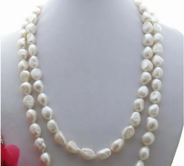 LIVRAISON GRATUITE + Collier de perles baroques blanches 50'' 11mm