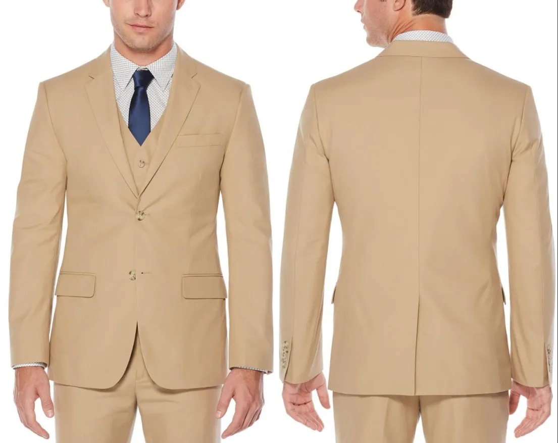 Smoking da sposo a due bottoni in stile classico beige nuovo di zecca con risvolto Groomsmen Best Man Blazer Abiti da sposa da uomo (giacca + pantaloni + gilet)