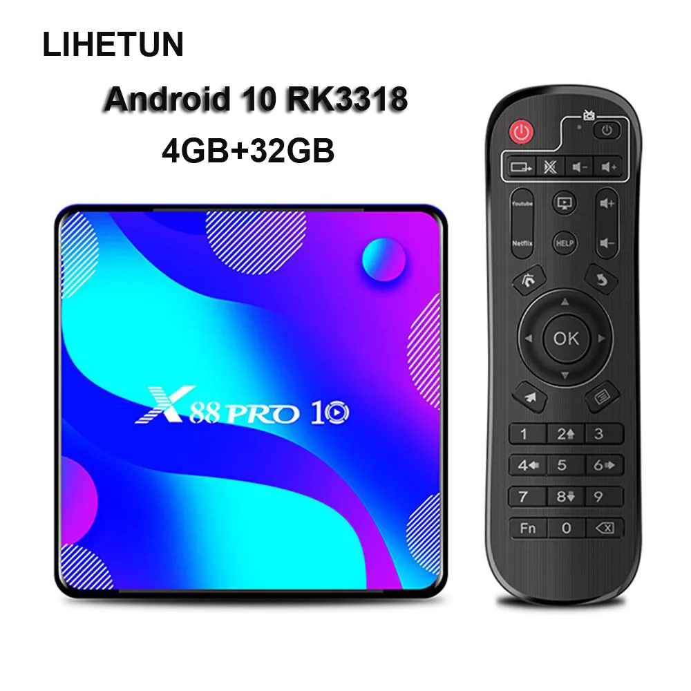 X88 Pro 10 Android10 TV Box 4GB 32GB Quadcore RK3318 2.4G 5G WiFi 4K BT