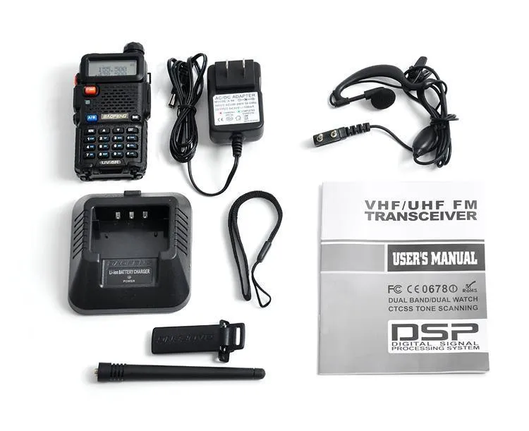 Baofeng UV-5R talkie-walkie Portable analogique Radio bidirectionnelle interphone UHF/VHF Amateur longue portée émetteur-récepteur lampe de poche