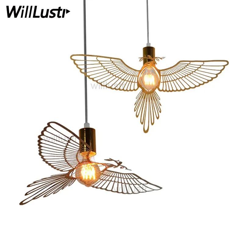 Modern Nordic Design Bird Pendant Light Engraved Skulptur Flying Bird Bedroom Dinning Room Bar Restaurant Hotel Suspension Lampa