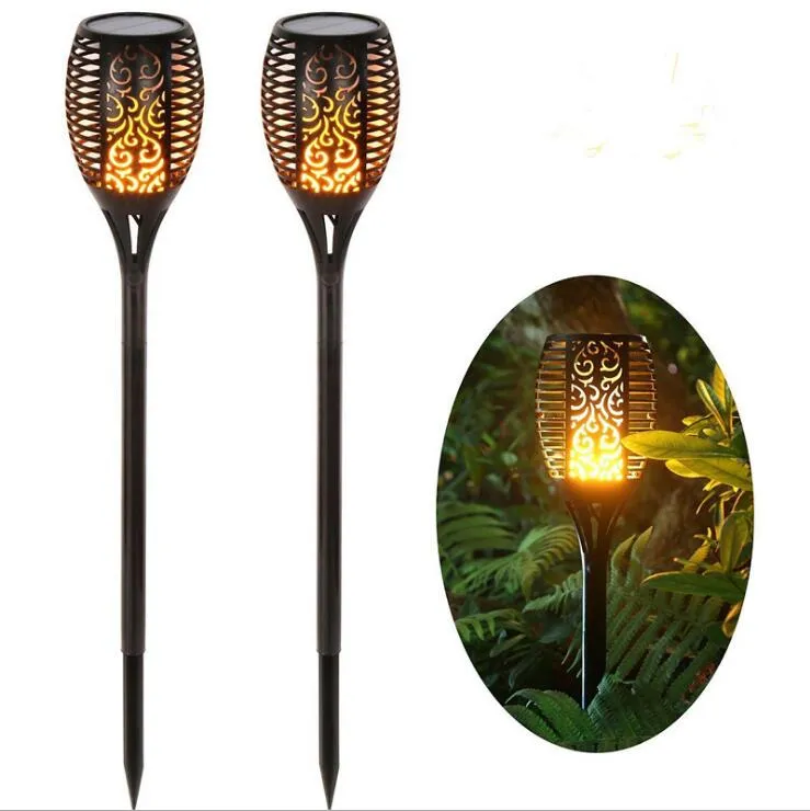 Solar Tiki Torch Lights LED Garden Vattentät Utomhus Courtyard Lampa Dancing Flame Flickning 96 Leds Dekorativa Lights Path Lights LT708