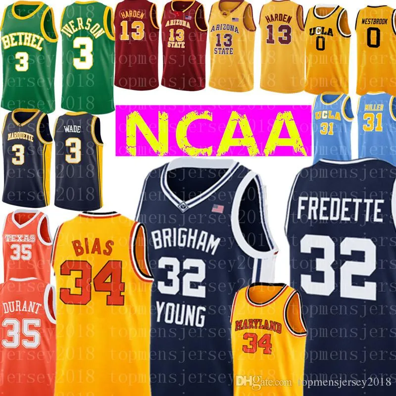 Brigham Young Cougars 32 Jimmer Fredette Jersey Maryland 34 Len Bias University Bordado Basquete Jerseys barato atacado