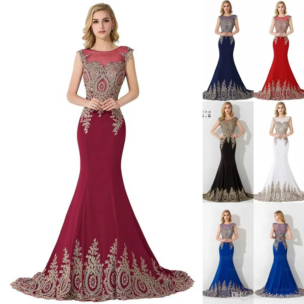 Sexy Sheer Lace Mermaid Long Prom Vestidos menores de 60 elegantes vestidos de fiesta de la noche azul real Vestido de Festa Longo CPS234