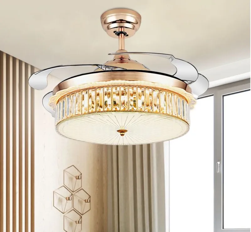 42 inch LED onzichtbare plafondventilatoren met licht decoratieve intrekbare mes Modern vouwventilator Lamp afstandsbediening Hanglichten Myy