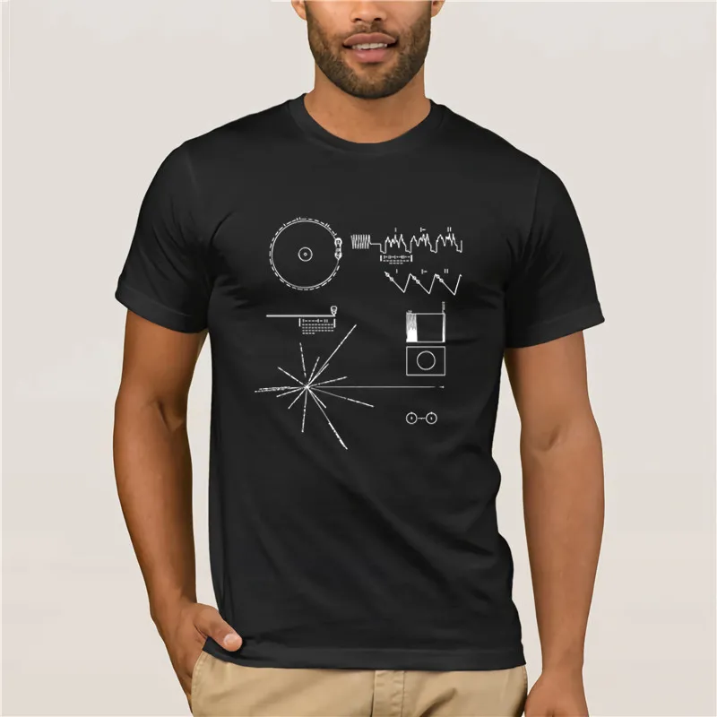 Tryckt T-shirt Crew Neck Casual T-shirt Voyager Golden Record Carl Sagan Rolig Män Bomull Solljus T-shirt
