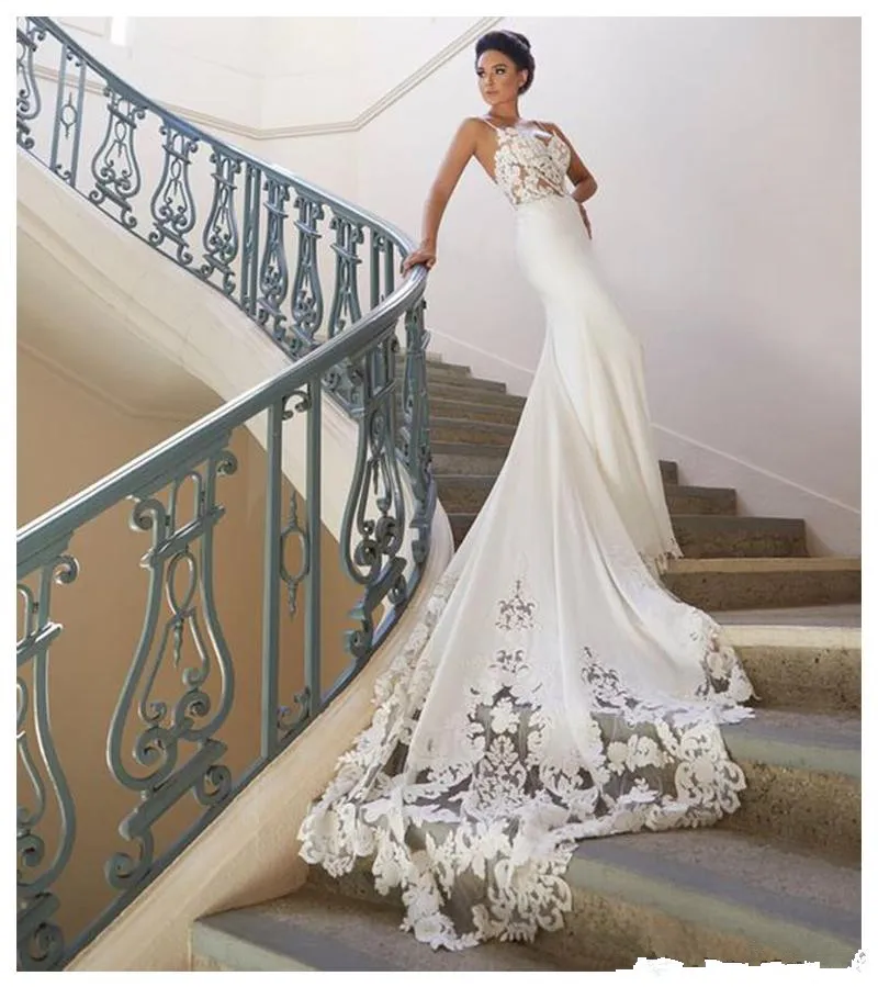 Sexy Mermaid Wedding Dresses 2019 Modern Spaghetti Lace Applique