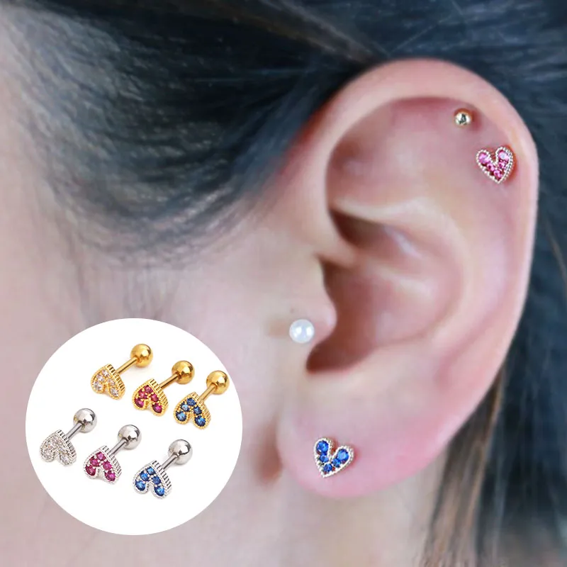 Feelgood White Blue Fuchsia Cubic Zirconia Heart Helix Cartilage Earring Tragus Piercing Jewelry Rook Conch Stud 2024 From Worldfashionoutlet 1.35 DHgate.Com