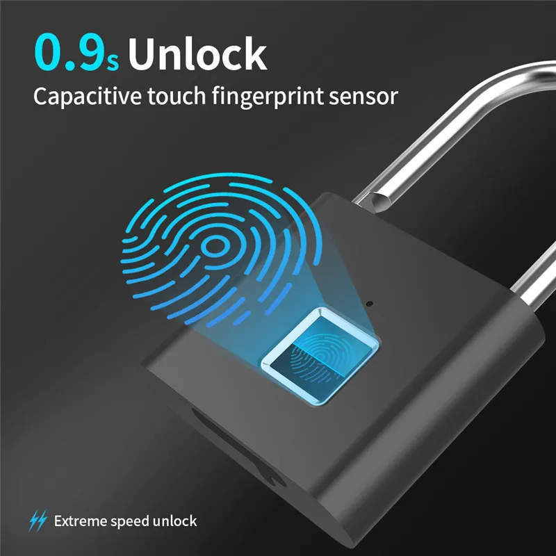 指紋IDキーレスドアロックスマートパドロッククイックロック解除亜鉛合金金属の自己開発チップロックUSB充電式多目的