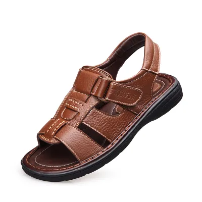 Summer masculino de couro genuíno sapatos de praia de couro novo novo casual confortável, respirável folhas frias de transporte grátis