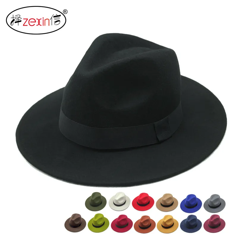 Kvinnor Hattar Vintage Höst Vinterull Kvinnors Män Fedora Mössor Floppy Trilby Feltad Hatt Ladies Cowboy Cap Gratis frakt