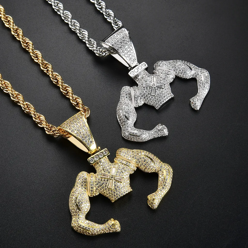 New Style 18K Gold Plated Iced Out CZ Zirconia Muscule  Iced rock 18k gold plated pendant main image 0