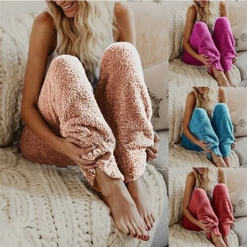 Ladies Winter Fuzzy Fleece Trousers Women Solid Color Elastic Waist Loose  Legging Trousers Pajama Lounge Sleep Warm Plush Long Pants Autumn From 13 €