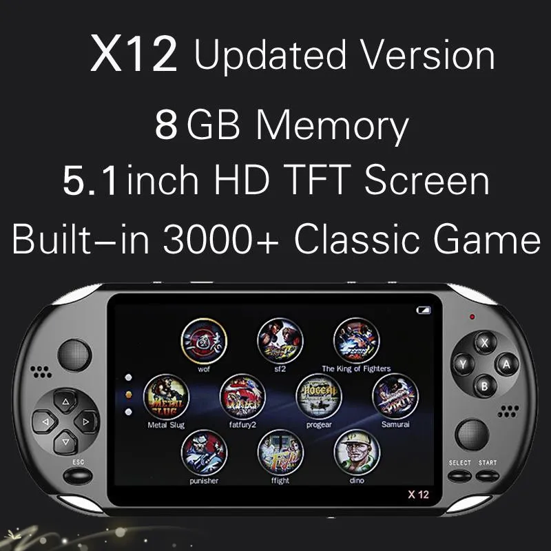 X12 Handheld jogador 8GB de memória portátil consoles de videogame com 5.1" tela colorida Apoio TF cartão de 32GB MP4 MP3 Player MQ20