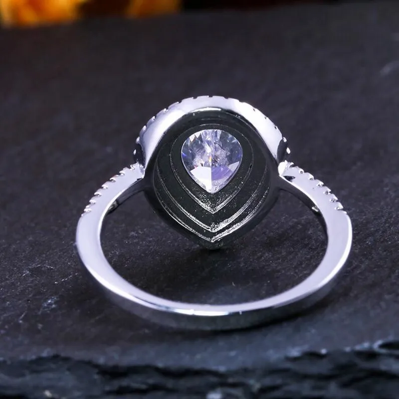Size 6-10 Stunning Luxury Jewelry 925 Stearling Silver Drop Water White Topaz CZ Diamond Gemstones Party Women Wedding Bridal Ring Gift