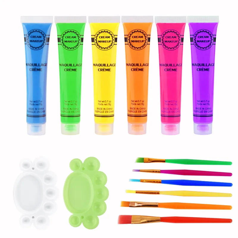 6pcs Non-Toxic Luminous Face Paint Crayons Glow Body Paint For Kids  Washable Halloween Party Making Up Fluorescent Body Markers