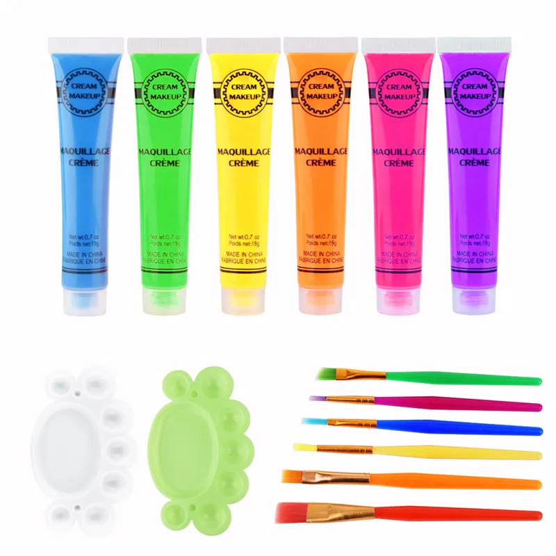 6pcs/set Halloween Glow In The Dark Face Black Light Paint Neon Face & Body  Paint Crayon Kit Fluorescent Makeup Marker