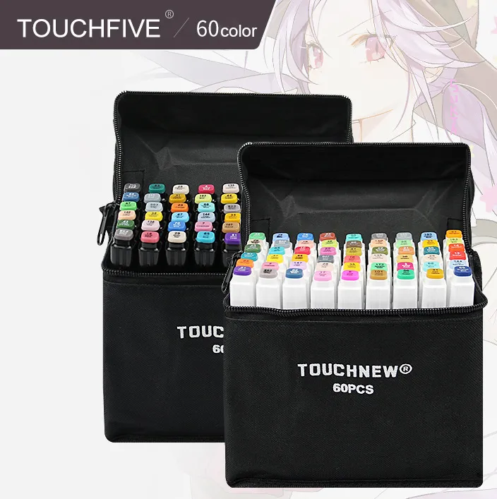 New TouchFIVE 60 Color Dual Headed Art Markers Set Artist Sketch Oily Alcohol based markers For Animation Manga luxury pen school supplies