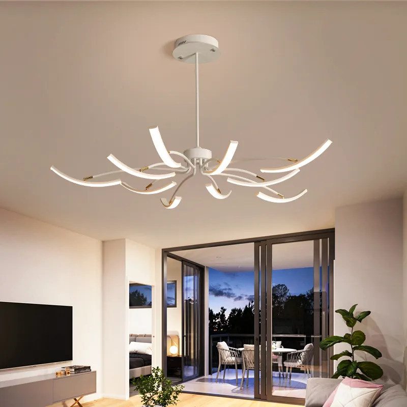 Nordic Chandeliermatte Siyah / Beyaz Bitmiş Modern LED Avize Oturma Odası Yatak Odası Çalışma Odası Için Ayarlanabilir Yeni LED Avize Armatürü