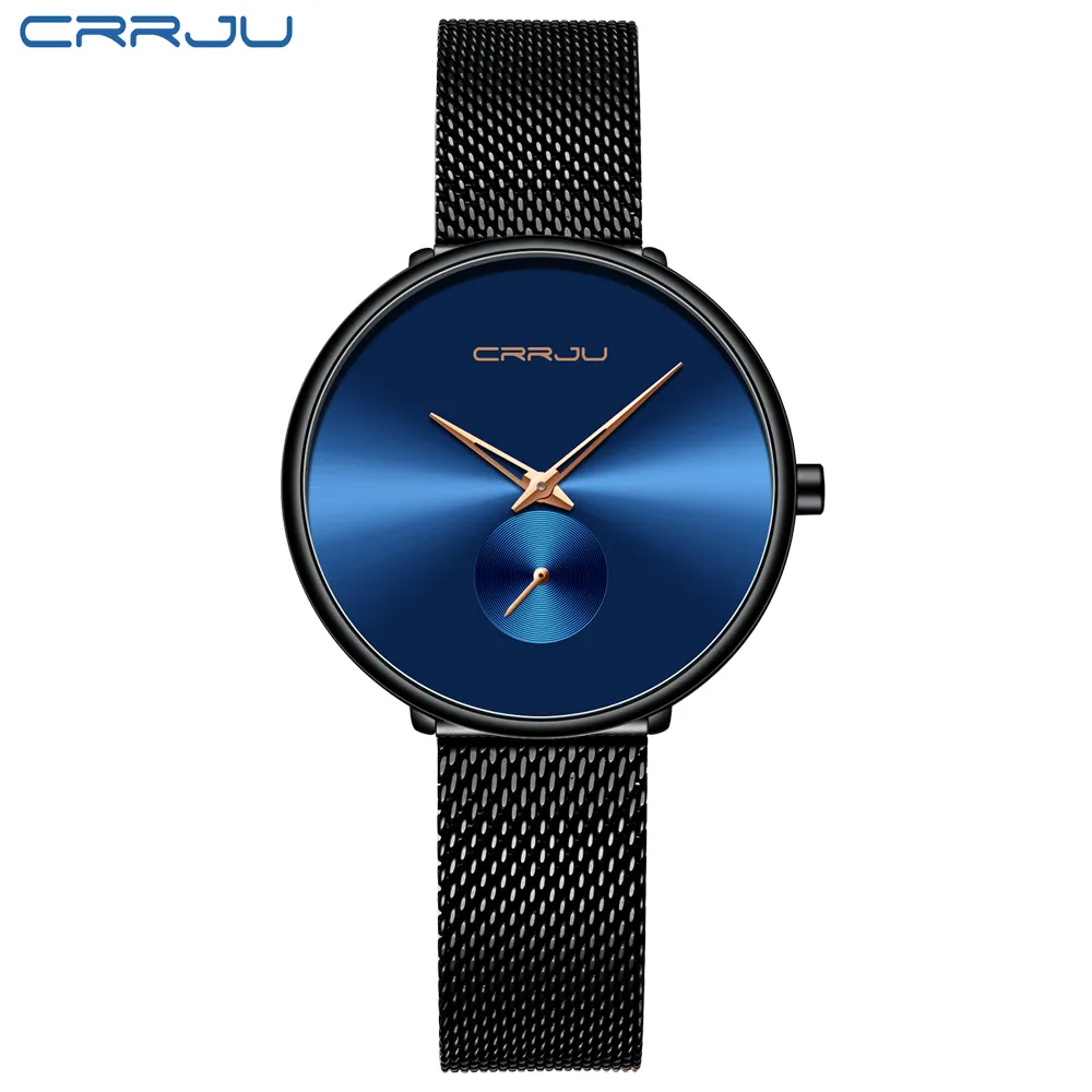 Top marque de luxe CRRJU femmes montre élégante Simple dames robe quotidienne maille montre-bracelet mode Wasterproof Quartz femme horloge