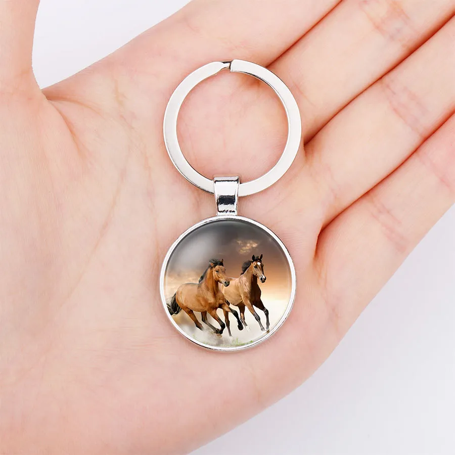 Cheval porte-clés pendentif portable Art cheval bijoux voiture porte-clés porte-clés verre Cabochon pendentif bijoux cadeau de noël