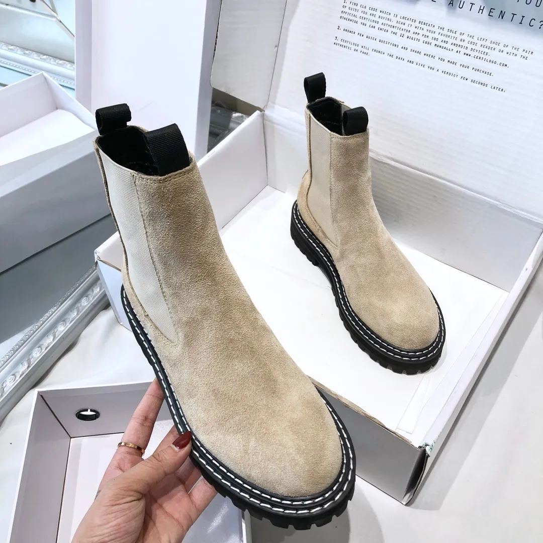 Woman Classic Design Boots Proenza Italy Elasticated Panel Chunky Sole Schouler New Boots Beige Suede Brand New Shoes