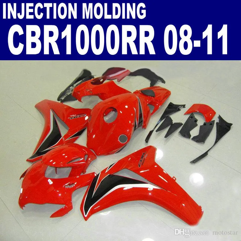 Injektion OEM Full Fairing Kit för Honda CBR1000RR 2008 2009 2010 2011 Black Red CBR1000 RR Bodywork Fairings Set 08-11 # U32
