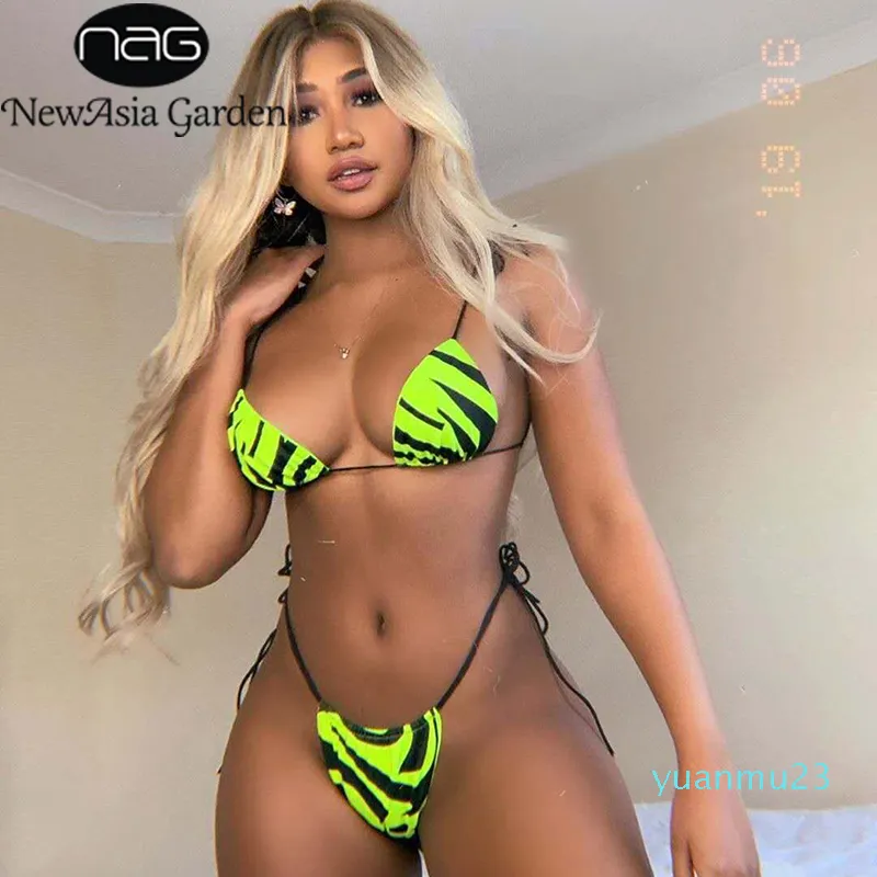 Commercio all'ingrosso-newasia Zebra Stampa Bikini Sexy Bikini 2019 Summer Lace Up Micro Bikini High Waist Thong Set Swimwear Donne Spiaggia Costume da bagno Costume da bagno Costume da bagno