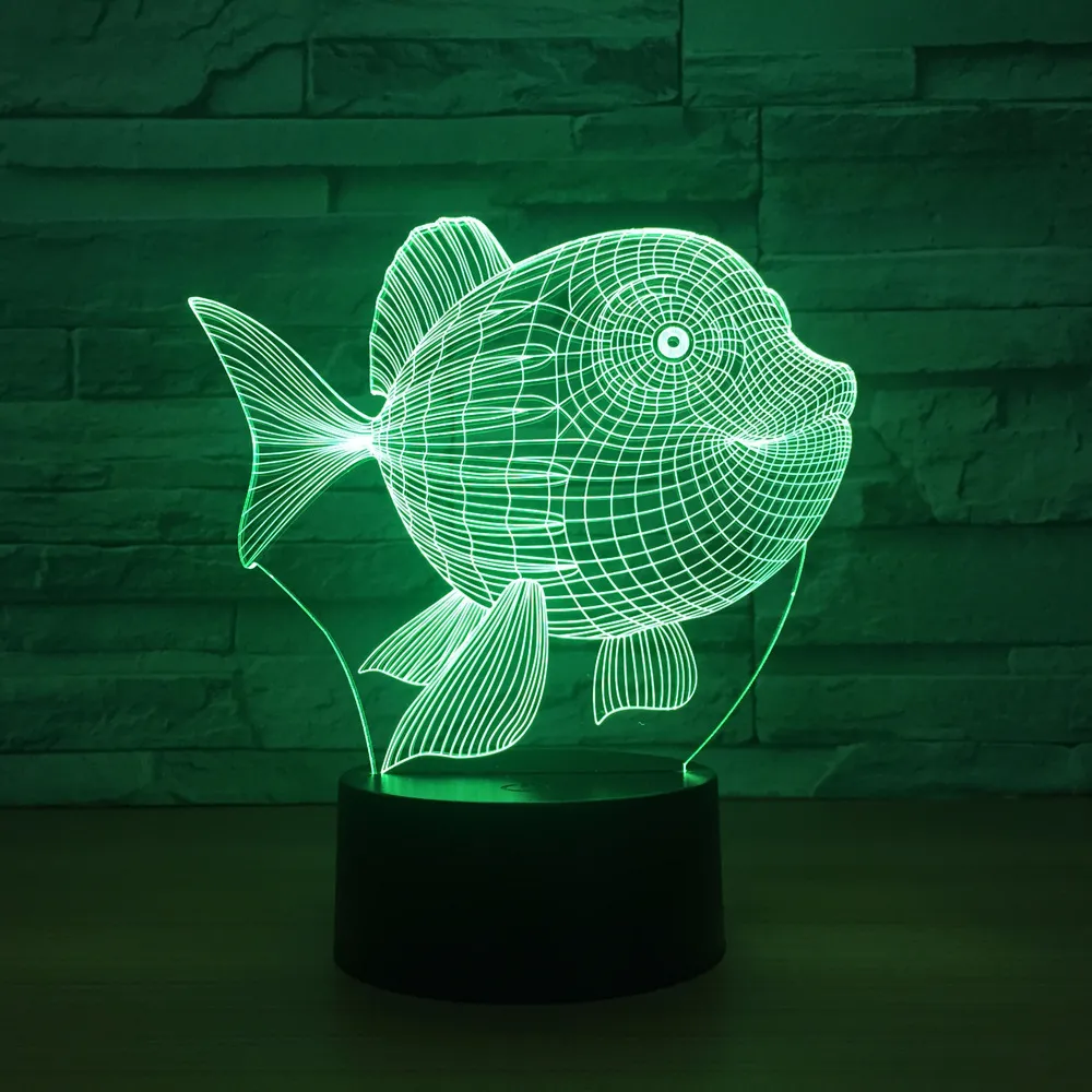 Billiga fisk 3D LED Night Light 7 Färg Touch Switch LED Lights Plast Lampshape 3D USB Powered Night Light Atmosphere Novelty Lighting