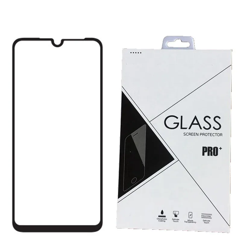 Tela completa cobertura de vidro temperado Protector de seda impressos para MOTOROLA MOTO E6 E6s E6 PLUS G8 G8 JOGO G8 PLUS 100pcs / lot no pacote de varejo