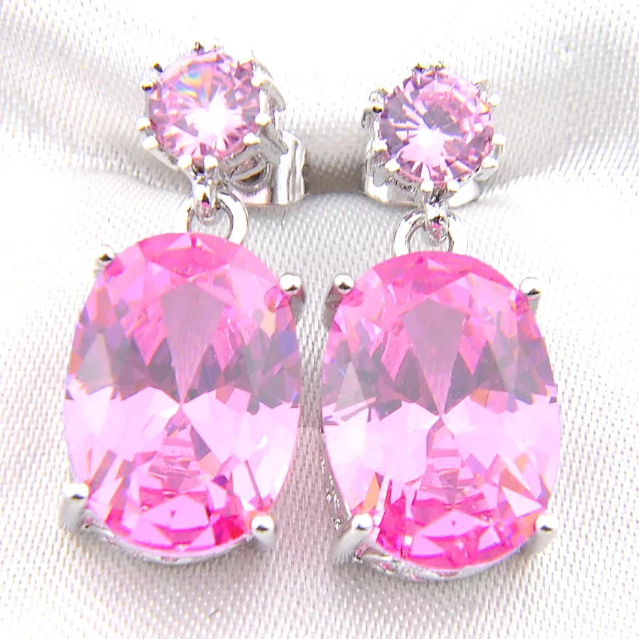 Voor vrouwen sieraden oorbellen luckyshine 925 sterling verzilverd roze Kunzite edelstenen bruiloften engagemets oorbel sieraden zirkoon