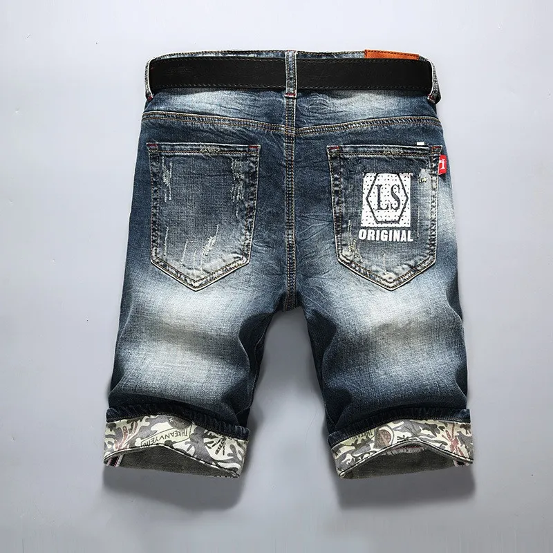 Verão casual fino curto homme de marca coreano juventude dos homens denim shorts elasticidade angustiado jeans magros men266r