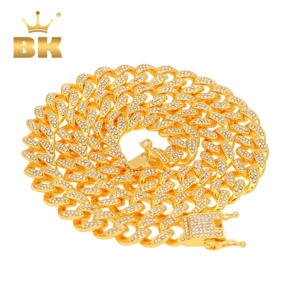 THE BLING KING – collier à maillons cubains Miami, 13mm, strass glacés, couleur or, bijoux à la mode