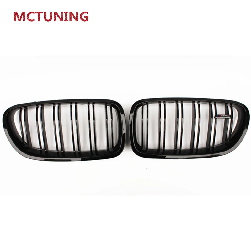 Para Dual Line Glossy Black Mesh Grill Grille dla 5 serii F10 F11 F18 M5 M5 Racing Grilles Grills 2010+