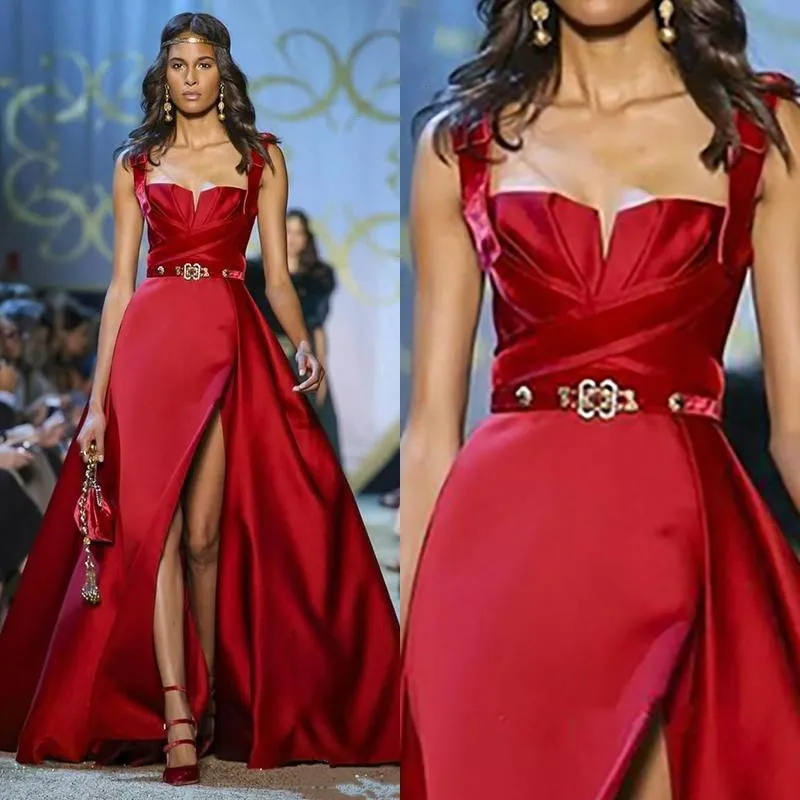 Elie Saab Haute Couture Rouge Robes De Soirée Spaghetti Split Robe De Bal Formelle Robes De Soirée Occasion Spéciale Robe Robe De Soirée