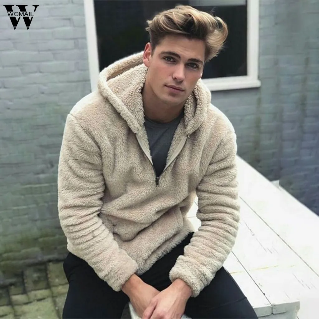 sweatshirt men 2019 NEW hoodies Plus zippered solid color double-sided lambskin hooded jacket Casual long sleeve mens tops Au1