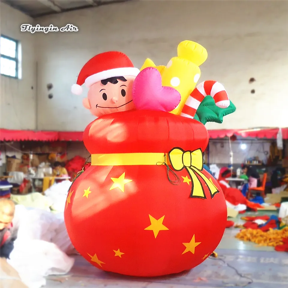 Christmas Inflatable Santa's Gift Bag 3m Height Large Blow Up Red Candy Cane Box For Xmas Decoration