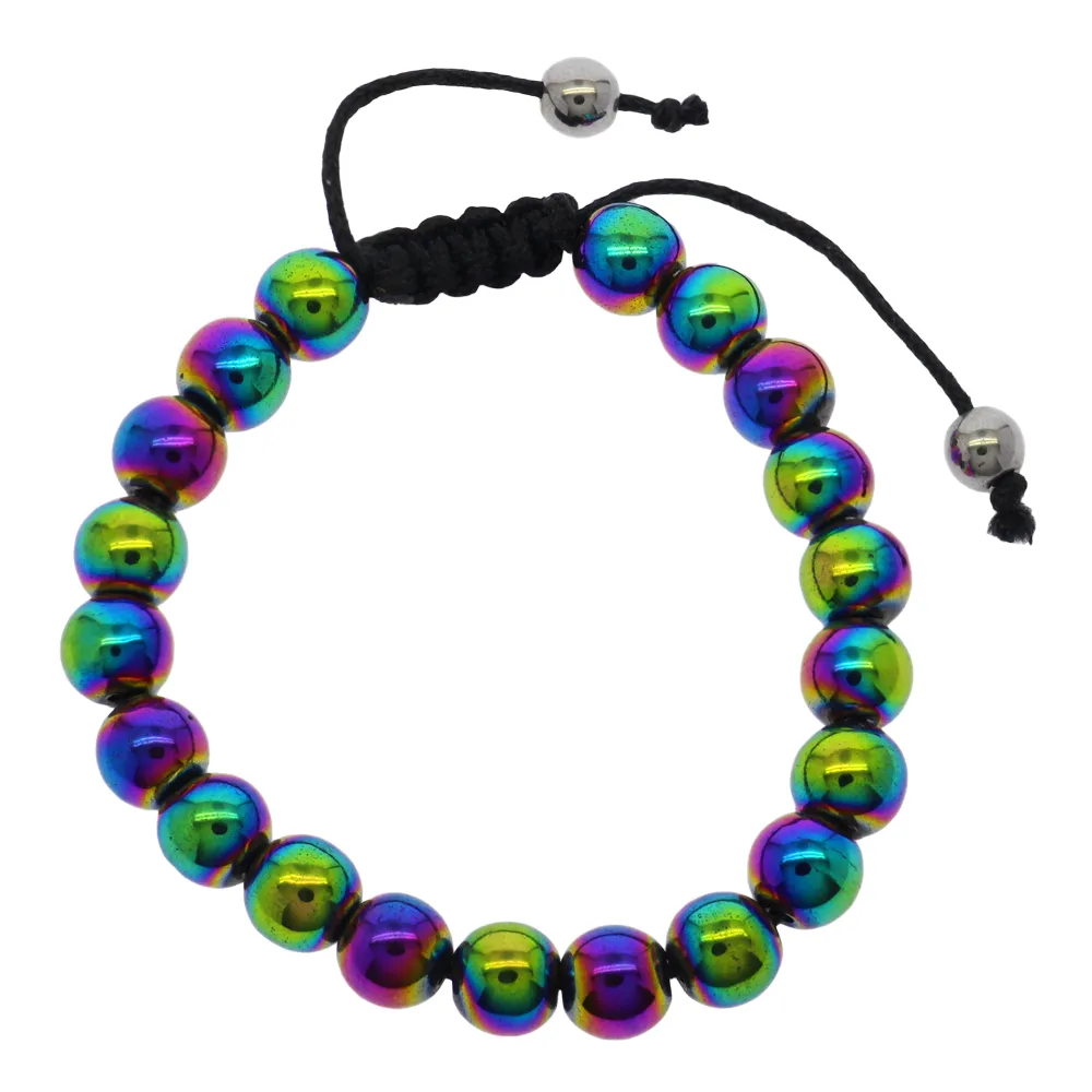 8 mm bead hematite string bracelet electroplated multi-color leather rope ring fashion creative