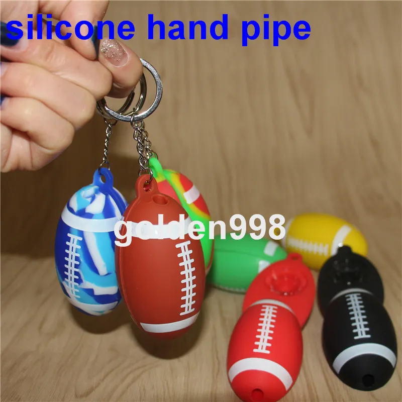 3.5 polegadas Silicone Hand Pipe com chaveiro de futebol Tabaco Cachimbo com bacia de vidro grosso para plataforma de petróleo frete grátis