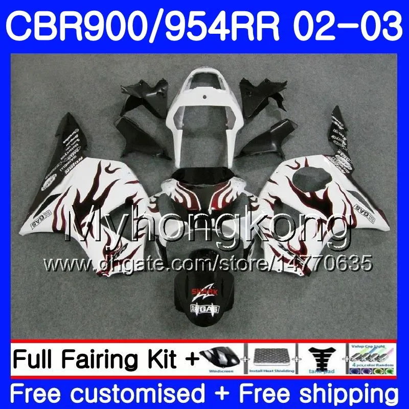 Red flames white Body For HONDA CBR900RR CBR 954 RR CBR900 RR CBR954 RR 280HM.18 CBR 900RR CBR954RR 02 03 CBR 954RR 2002 2003 Fairings kit