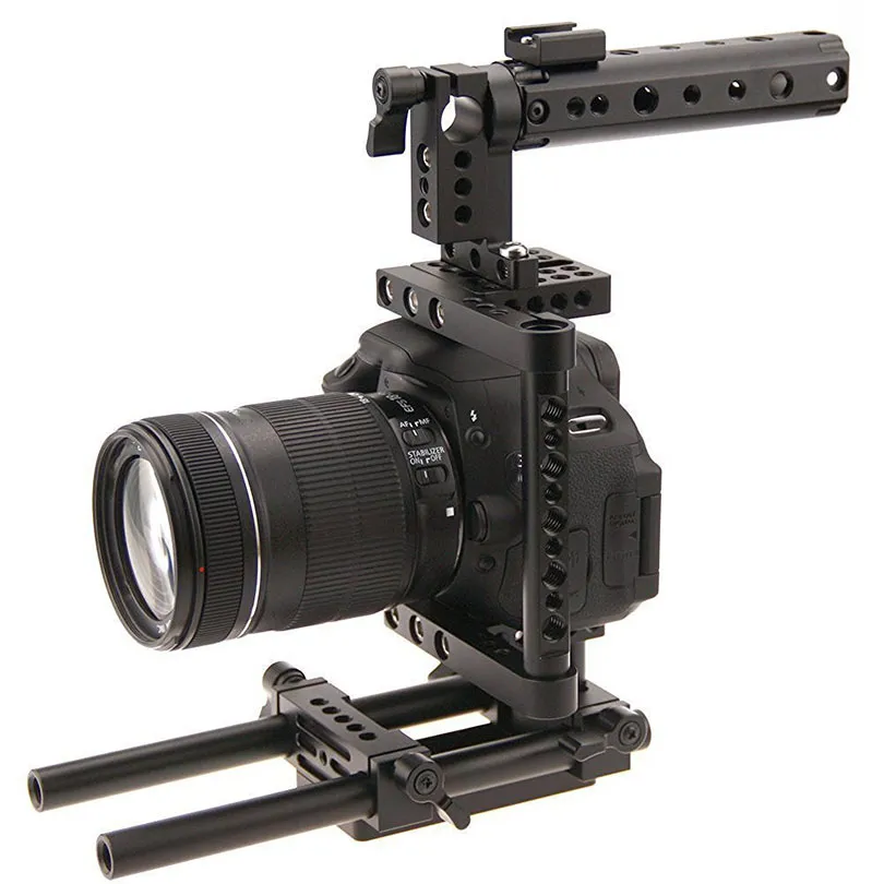 Freeshipping Aluminum Rod Rig DSLR Cage Top Handle Grip Camera Stabilizer Tripod Mount Plate For Canon Nikon Sony Panasonnic