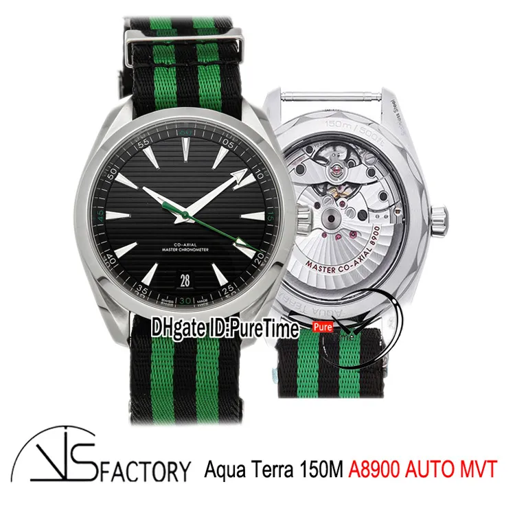 VSF Aqua Terra 150m Cal A8500 Automatisk Mens Watch Svart Textur Ring Grön Hand Black Green Nylon 220.12.41.21.01.002 Bästa upplagan Puretime