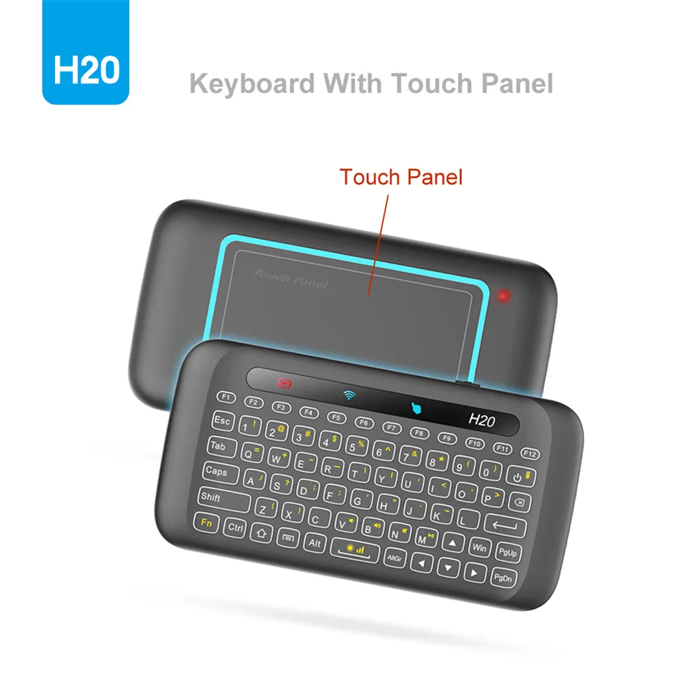 Senaste H20 Dubbelsidig 2,4g Trådlös Tangentbord Hela Skärm TouchPad Mini Tangentbord för bärbar skrivbordsplatta